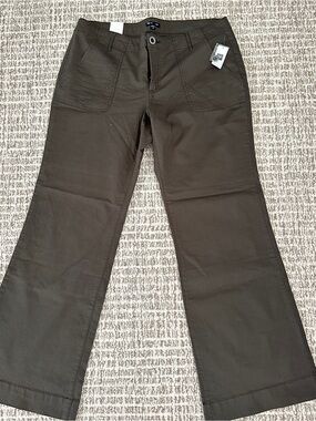 NWT Gap Olive Green Casual Wide Leg Cotton with Stretch Women's Pants, Sz 12